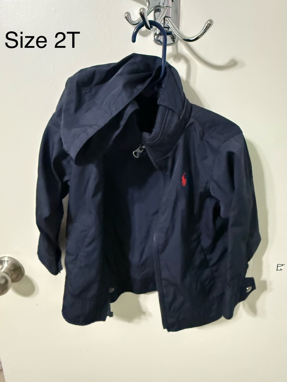 Ralph Lauren Navy Hooded Kids Rain Jacket with Red Pony